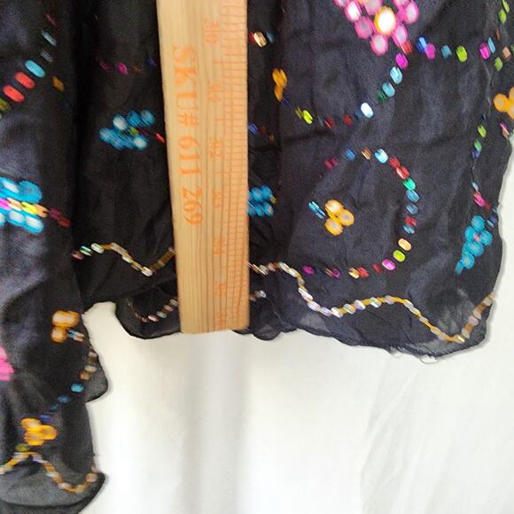 Alka Vora Maxi Skirt 100% Silk Embroidered Gypsy One Size Black Tiered Boho New - Picture 6 of 12